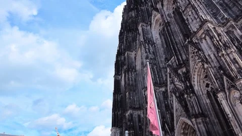 Gothic Facade of Cologne Cathedral Under Blue Sky Stock Footage 345652056