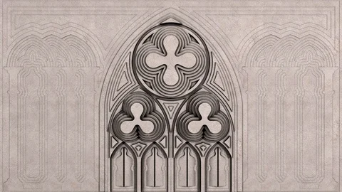 Gothic facade plan. 3D model animation. Video stock 120169942