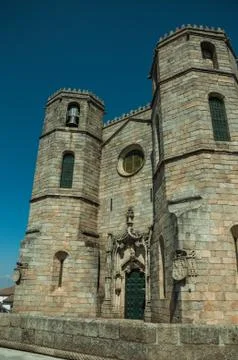 Gothic facade with steeples at the Guarda Cathedral Stock Photos