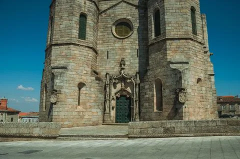 Gothic facade with steeples at the Guarda Cathedral Stock-Fotos