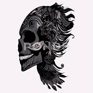 Gothic female sugar skull coloring pages hand drawn vector colored clip ...