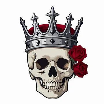 Gothic flat vector illustration of a single human skull wearing a regal sil.. Illustrazione stock