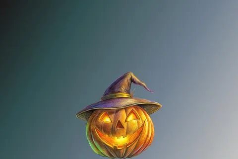 Gothic Fog Silver Gradient with Glowing Halloween Pumpkin Stock Illustration