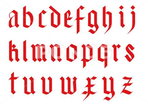 Gothic font alphabet - old handwriting abc vector letters - Stock Illustration