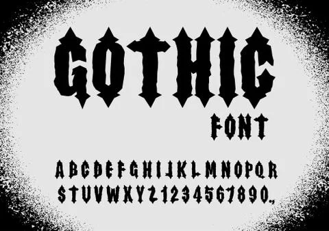 Gothic font. Ancient font. Gothic letters. Vintage alphabet. Letters and numb Illustrazione stock