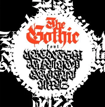 Gothic font from Latin letters. Vector. English alphabet. Medieval European s Stock Illustration