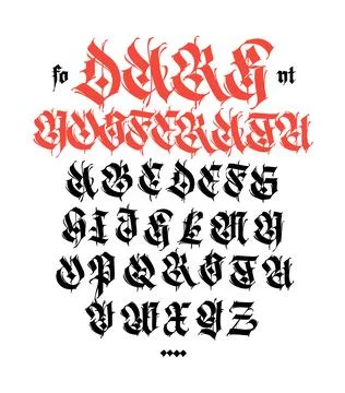 Gothic font from Latin letters. Vector. English alphabet. Medieval European s Stock Illustration