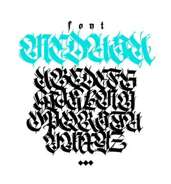 Gothic font from Latin letters. Vector. English alphabet. Medieval European s Stock Illustration