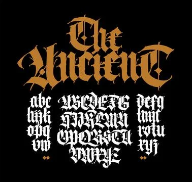 Gothic font from Latin letters. Vector. English alphabet. Medieval European s Stock Illustration