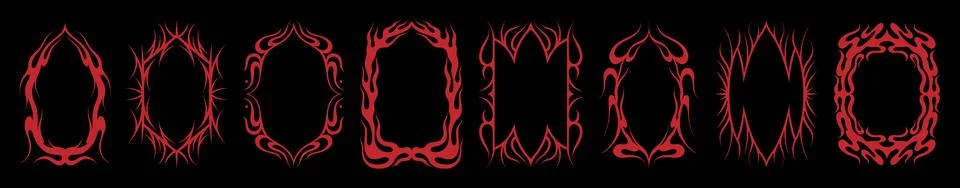 Gothic frame. Tribal fire border, fantasy oval y2k frame or vintage ornate red 스톡 일러스트