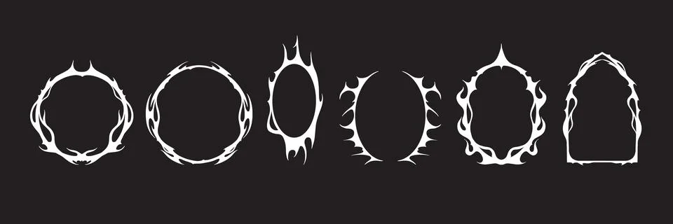 Gothic frame vector set, Halloween acid round fantasy border Stock Illustration