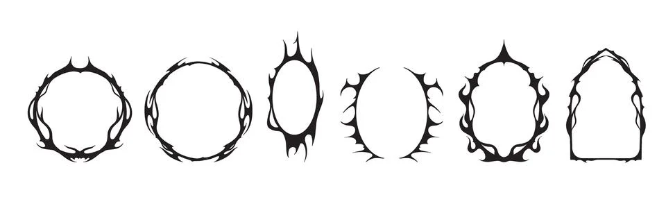 Gothic frame vector set, Neo tribal acid round fantasy border Stock Illustration