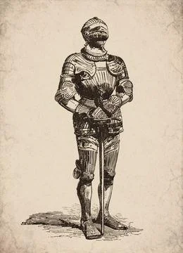 Gothic Full Suit of Armour Medieval Knight Historical Engraving Stock Illustration