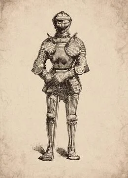 Gothic Full Suit of Armour Medieval Knight Historical Engraving Stock Illustration
