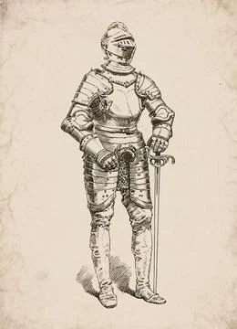 Gothic Full Suit of Armour Medieval Knight Historical Engraving Stock Illustration