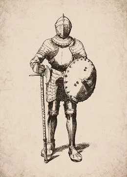 Gothic Full Suit of Armour with Target Shield Medieval Knight Historical En.. Stock Illustration