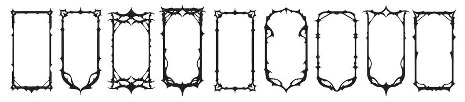 Gothic game frame set, vector fantasy medieval border, vintage tribal symmetry Stock Illustration