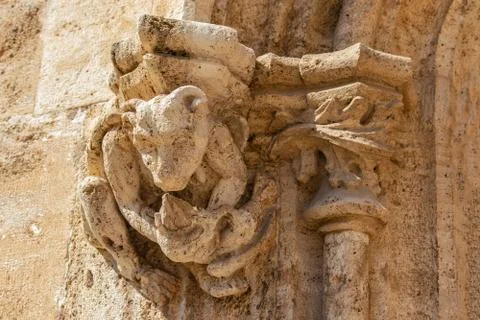 Gothic gargoyle bas relief on an ancient historical building in Valencia Stock Photos