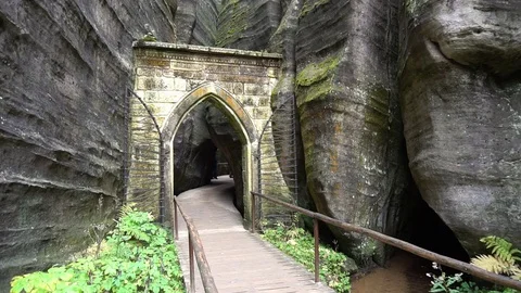 Gothic Gate in Adrspach Rocks, Czech Republic Video stock 97198938