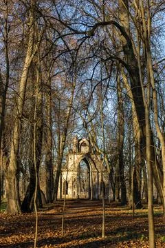 Gothic gate. Clock tower.The Demidovs' estate. long-range plan Stock Photos