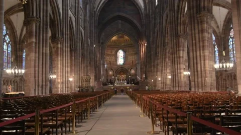 Gothic gate of the Strasbourg Cathedral or the Cathedral of Our Lady of Strasbou Stock Footage 218759853
