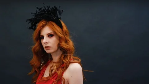 Gothic girl poses for the camera in slow motion Stock Footage 126525366