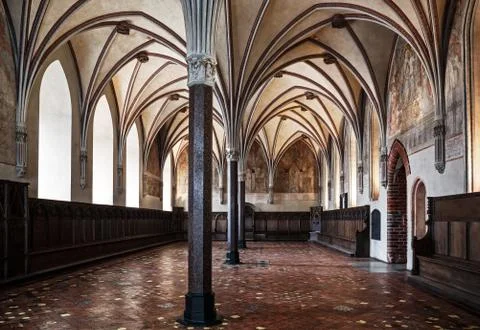 Gothic hall of the castle in Malbork Stock Photos