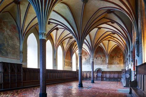 Gothic hall of the castle in Malbork.World Heritage List UNESCO. Stock Photos