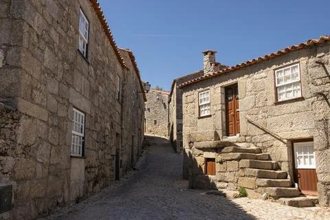 Gothic houses made of stone at Sortelha. Sortelha, Castelo Branco, Portugal Stock Photos