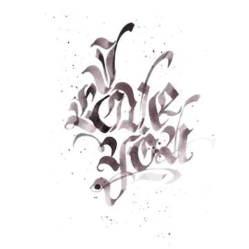 Gothic I love you. Vector Valentines Day text with glitter elements. Shine hand Stock Illustration