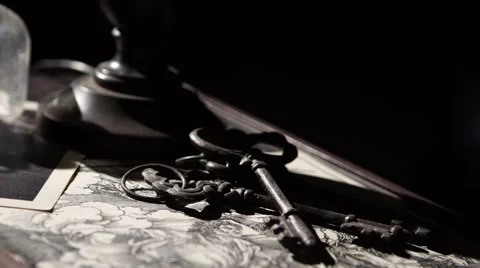 Gothic Keys on a desk Stock Footage 44980326