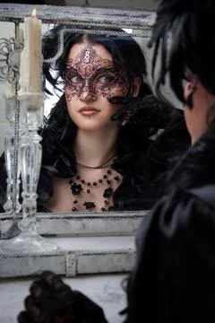 Gothic lady at mirror Stock Photos