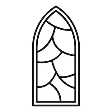 Gothic lancet arched window outline line art Stock Illustration