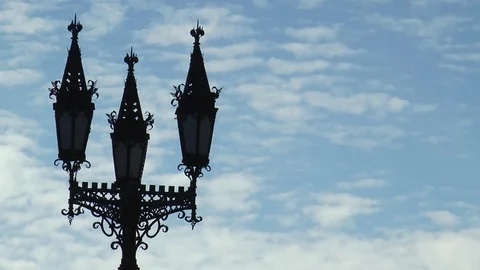 Gothic lanterns against the blue evening sky. Video stock 71861154