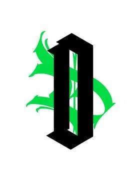 Gothic, letter D. Vector. Graffiti, tags in Gothic medieval style. Signs and Stock Illustration