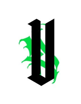 Gothic, letter U. Vector. Graffiti, tags in Gothic medieval style. Signs and Stock Illustration