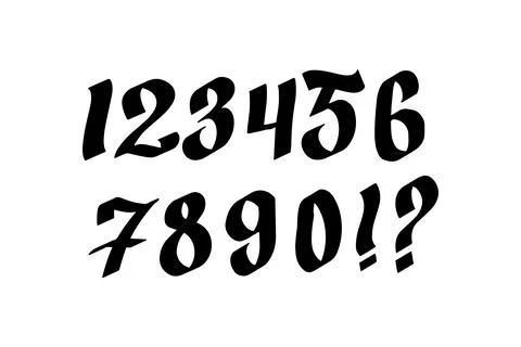 Gothic numbers from 1 to 9. Handwritten stock lettering typography. Stock Illustration