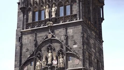 Gothic Old Town Bridge Tower In Prague At Sunset Viewed From Charles Bridge Stock Footage 317693922
