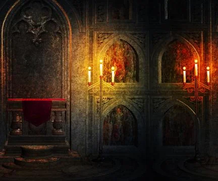 Gothic palace interior background Stock Illustration