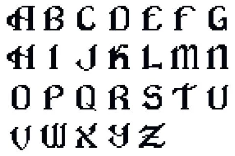 Gothic pixel font alphabet set, pixel art vector Illustrazione stock