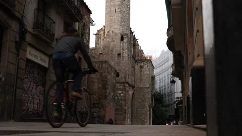The gothic quarter of Barcelona in phase 2 of the pandemic Stock Footage 132192615