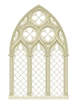 Gothic realistic cathedral window with stained glass Stock Illustration