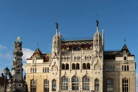 Gothic Revival Building Facade With Patterned Tile Roof Fotos Stock
