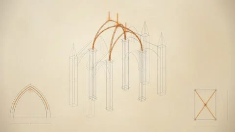 Gothic Rib Vault Architecture Load Paths Blueprint Drawing Animation Stock Footage 346878728