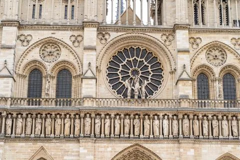 Gothic rose round window in Paris France Cathedral of Notre Dame de Paris. .. Stock Photos
