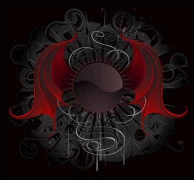 Gothic round banner with the red wings dragon Stock Illustration