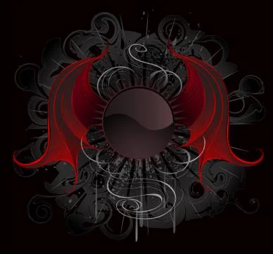 Gothic Round Banner with the Red Wings Dragon Stock Illustration