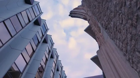 Gothic Ruins built into a modern building, Budapest Stock Footage 83668114