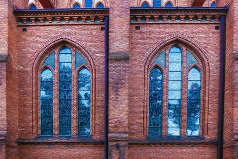 Gothic sacral architecture in Bialystok image with oil painting effect Stock Photos