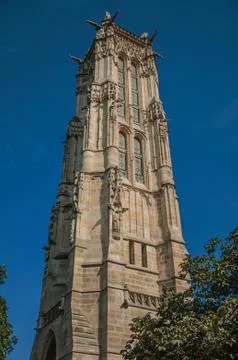 Gothic Saint-Jacques Tower in Paris 스톡 사진